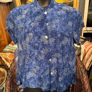 Nomadic Traders blue batik tropical shirt